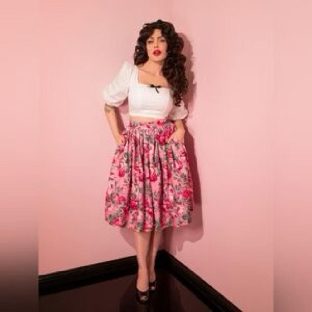 Vixen by Micheline Pitt Pink Floral Midi Skirt